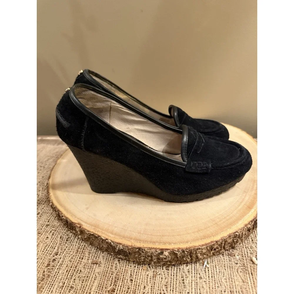 Michael Kors Woman's Rory Loafers‎ Wedge Pumps Black Velvet Size 8M